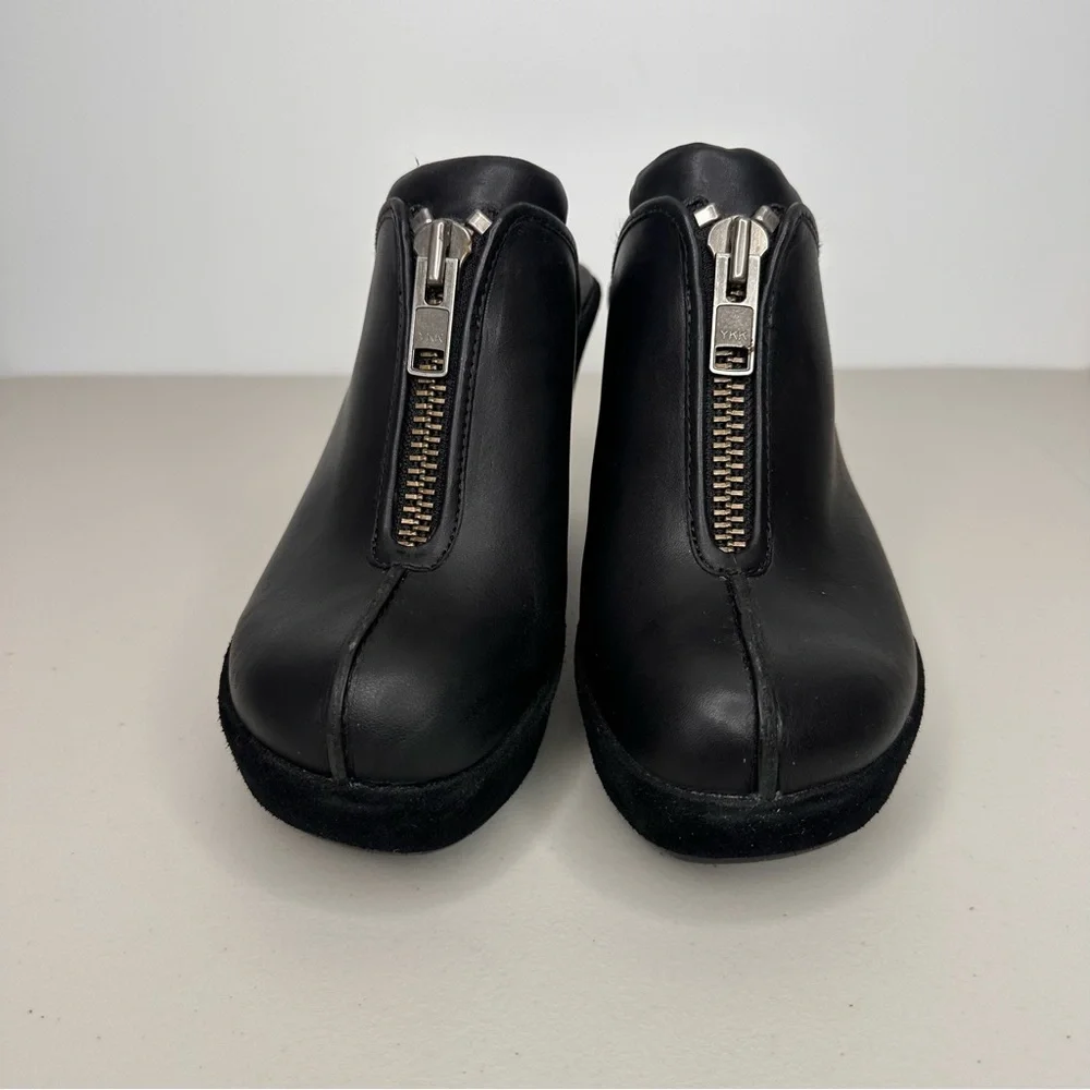 Kork-Ease Leather Heeled Clogs Women’s 10 Black Leather Slip-on Mule Zipper Shoe - Picture 2 of 16
